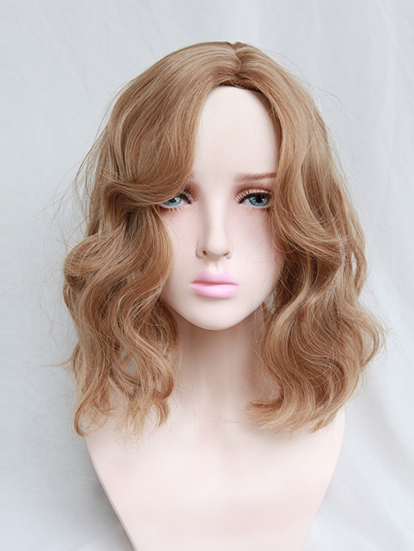 Evahair 2021 New Style Flax Gold Color Short Wavy Synthetic Wig with Bangs