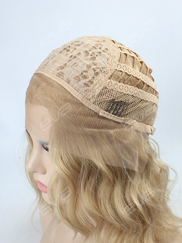 EvaHair Dark Blonde Angled Cut Wavy Lob Synthetic Lace Front Wig