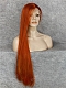 Super Long Dark Orange Straight Synthetic Lace Front Wig