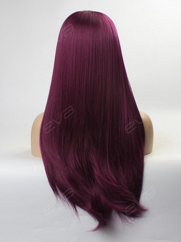 Dark Purple Long Straight Synthetic Lace Front Wig