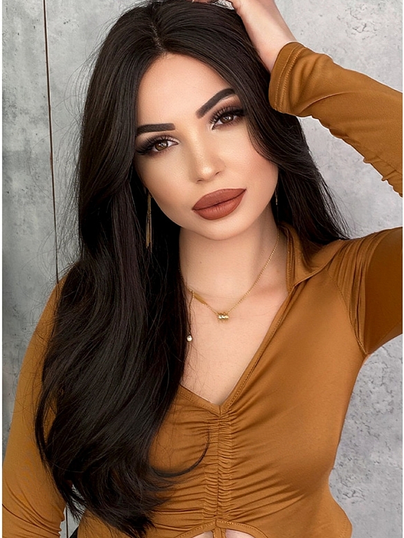 Evahair Fashion Style Black Long Wavy Synthetic lace front Wig