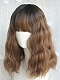 Evahair Brown Medium Wavy Synthetic Wig with Bangs and Black Roots