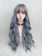 Evahair 2021 New Style Grayish Blue and Purple Mixed Color Long Wavy Synthetic Wig with Bangs
