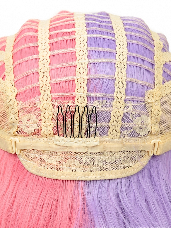 Evahair Fashion Style Sexy half pink and half purple Long wavy Synthetic Wig